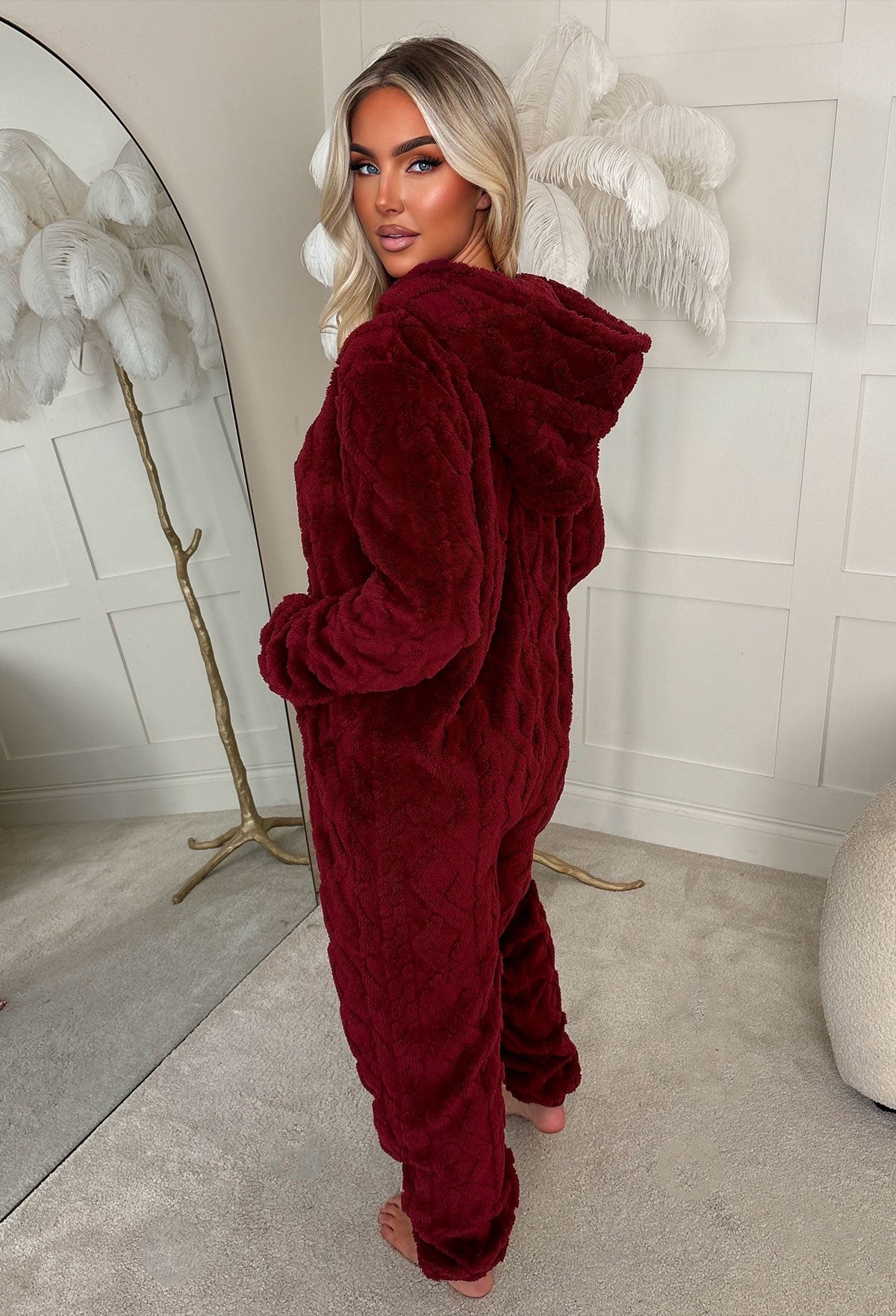 Aspen Chic Burgundy Cable Knit Fluffy Onesie view 3