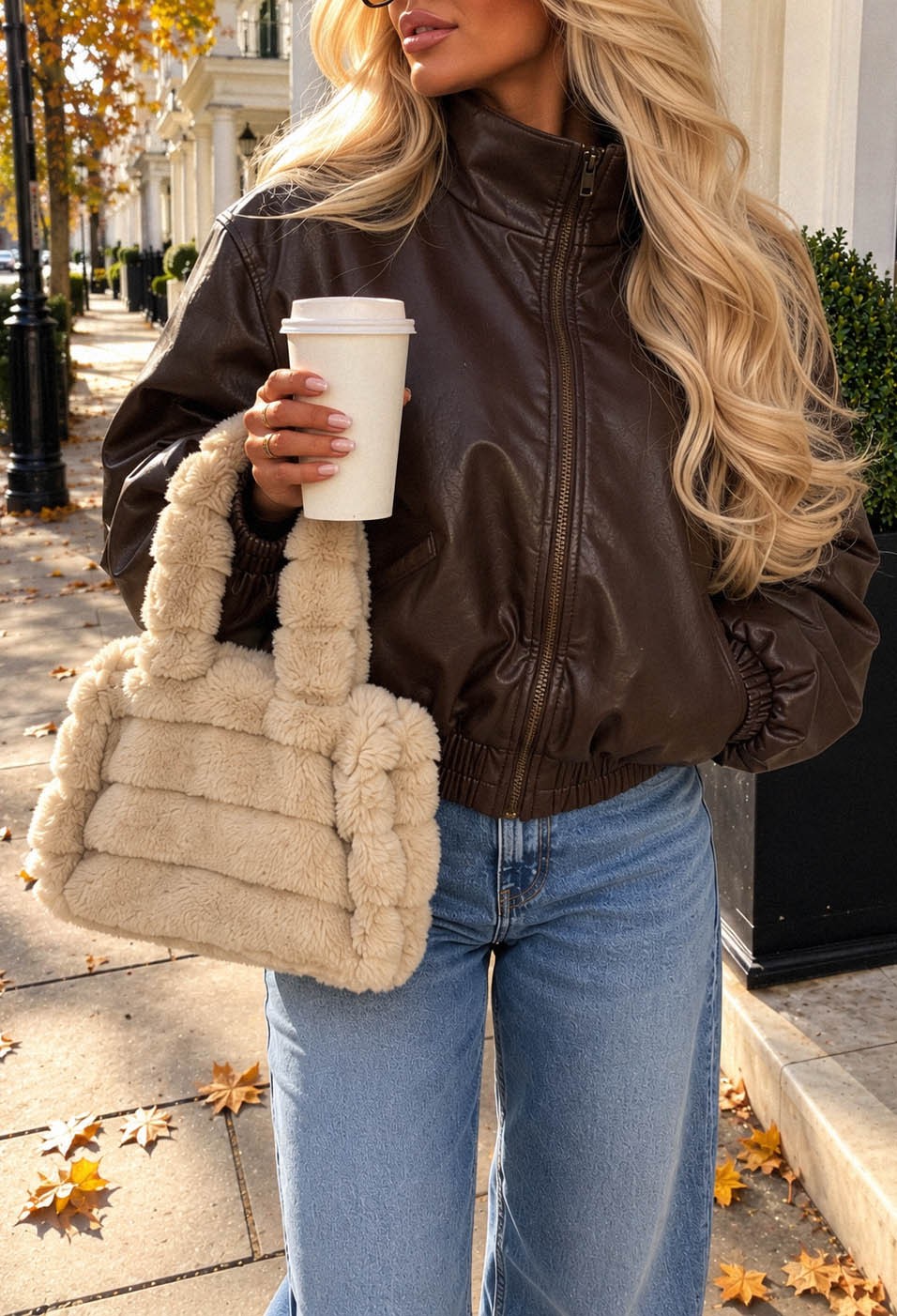 Corin Beige Faux Fur Tote Style Bag